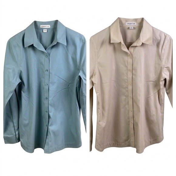 Coldwater Creek Tops - 2 Coldwater Creek No Iron Long Sleeve Button Down Shirts Agua Cream Size Medium